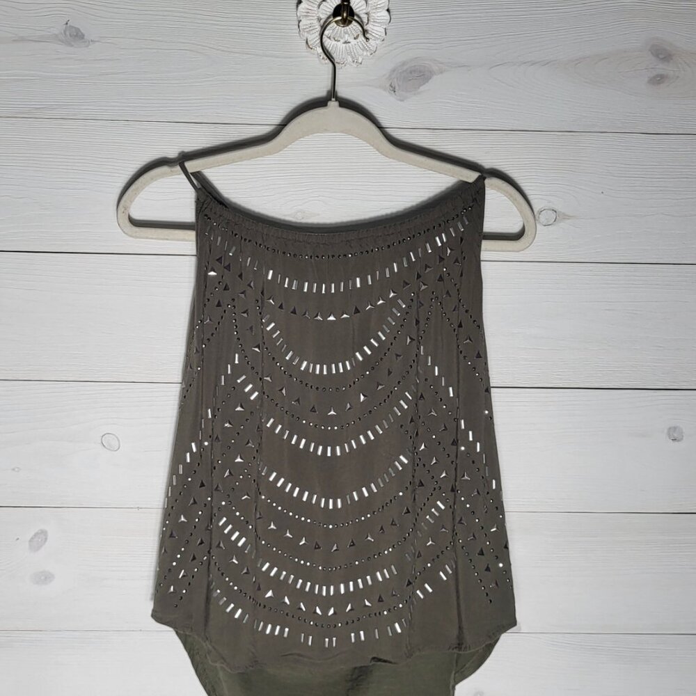 Knox Rose Top Studded Sleeveless Embellished Olive Green BOHO Western.